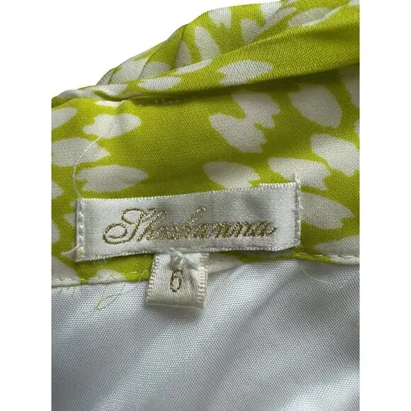 Shoshanna 100% Silk Dress Short Floral Boho Strapless Flowy Lime Neon Green Sz 6 - Picture 12 of 14